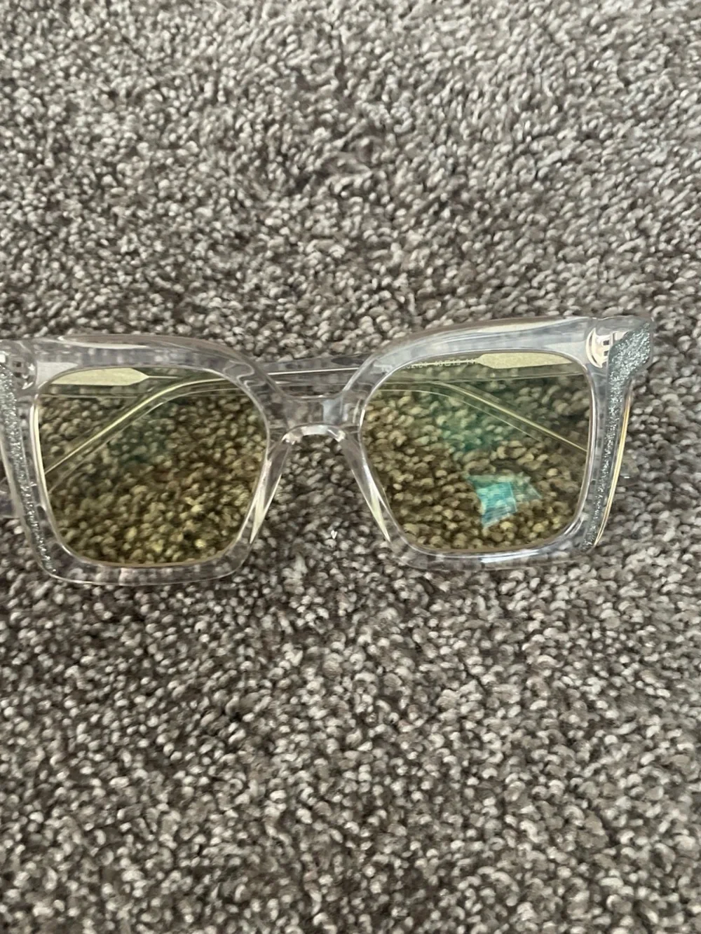 Clear Square Sunglasses with Green Tint